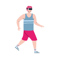 Man wearing vr glasses play in computer game in virtual augmented reality.