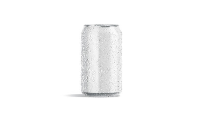 Blank white aluminum 330 ml soda can with drops mock up, - obrazy, fototapety, plakaty