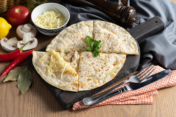Tortilla with mozzarella cheese and chicken
