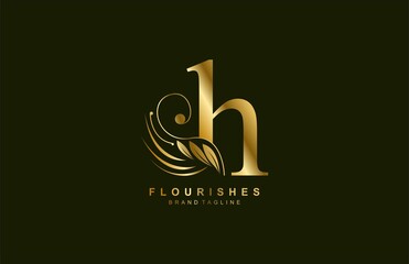 lowercase letter h linked beauty flourish golden color logo design