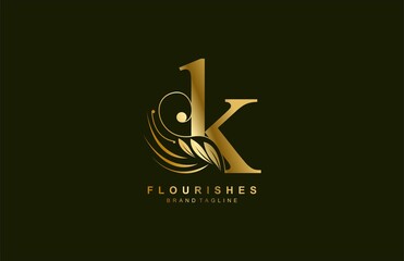 lowercase letter k linked beauty flourish golden color logo design