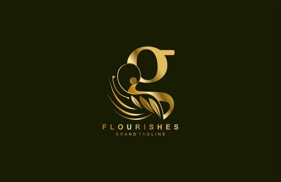 lowercase letter g linked beauty flourish golden color logo design
