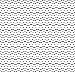 Wave line pattern. Seamless wavy texture. Background of water, sea, ocean and travel. Simple black graphic element on white background. Abstract wave pattern for art. Design of wallpaper. Vector