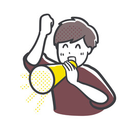 メガホンを持って応援する男の子のイラスト