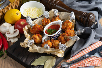 Fried chicken legs with ketchup