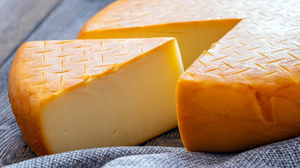 Abstract banner with a cheese head, with a cut-out piece for conceptual design. The concept of nutrition.