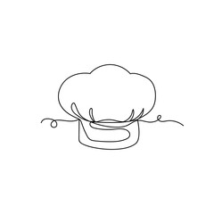 Continuous one line drawing of Chef hat. Minimal style. Perfect for cards, party invitations, posters, stickers, clothing. Cooking concept.