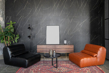 Comfortable leather armchair in modern living room