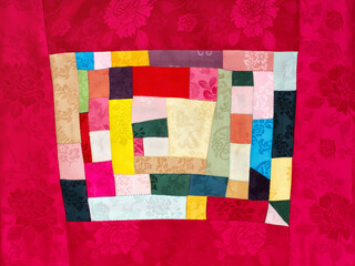 Korean traditional patchwork background of flower silk by hand-made. Vivid tone. 

