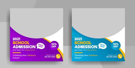  school college university admission social media post flyer and web banner template, high school cover layout flyer