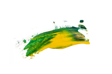 brush strokes with paint on paper. yellow and green