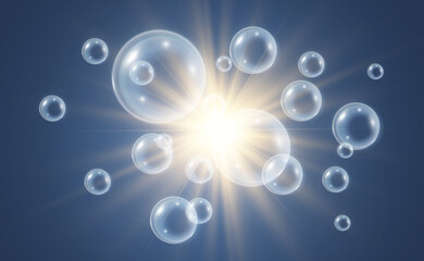 Air soap bubbles on a transparent background .Vector illustration of bulbs.