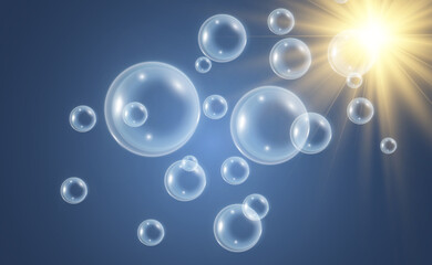 Air soap bubbles on a transparent background .Vector illustration of bulbs.