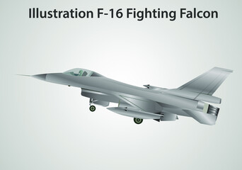 Fototapeta na wymiar illustration real f 16 fighting falcon silver colour.