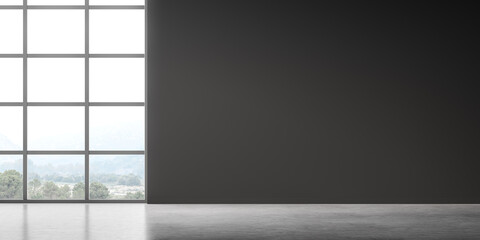 Empty room interior with a large panoramic window