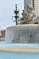 Flowing waterfall on the Soldiers and Sailors monument, Monument Circle, Indianapolis.