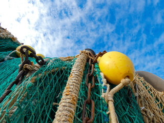 fishermen nets in port of spain blue and green ropes