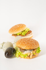 Chinese characteristic preserved egg burgers on a solid background