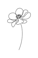 Flower in continuous line art drawing style. Anemone windflower black linear sketch isolated on white background. Vector illustration