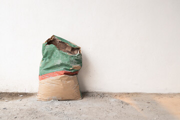 cement in bags at the construction site. space for text