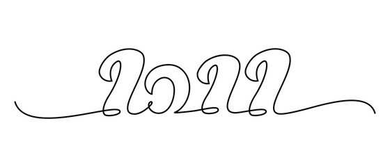 2022 New Year handwritten lettering. Continuous line drawing text design. Vector illustration