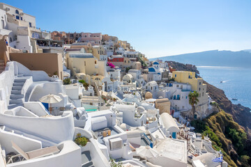 Fototapeta na wymiar Buildings on the Terraces of Santorini on a Sunny Summer Day
