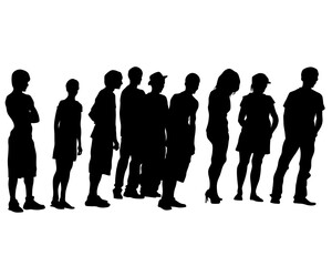 Young people in trendy street style clothes. Isolated silhouettes on white background