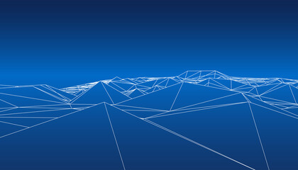 Abstract blue futuristic 3D map. 3D space landscape background.  The style of the 80-s.