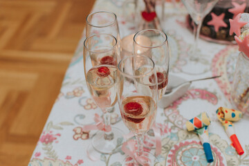 table setting for a wedding reception champagne cheers