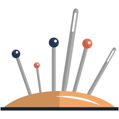 Needle and pin on soft pad icon, vector sewing logo