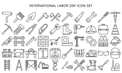 Set Flat vector linear design, black outline icons International Labor day and Industry tool icon set. for modern concepts, web and apps. EPS 10 ready convert to SVG