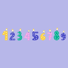 birthday candle numbers. flat vector illustration.