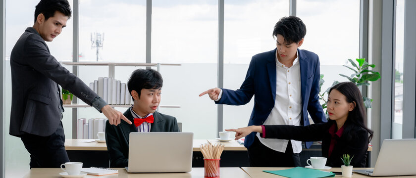 The conflicting high-ranking business manager blamed one another during the meeting. The concept of a mistake in the work, a concept of boredom and disappointment with colleagues.