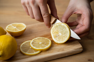 lemons cut open on a cutting board