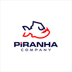 Piranha Logo Design Simple Fish Vector Animal Line Art Style for Business or Industry Graphic Element Inspiration