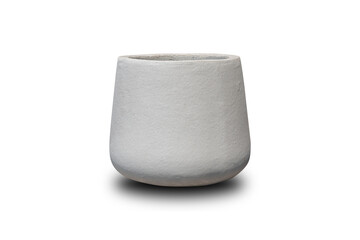 Bare concrete round base plant pot on white background.