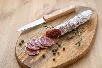 Fitness dry horse salami sausage with rosemary and garlic