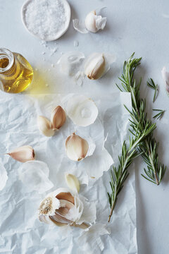Garlic Rosemary and Olive Oil on Parchment
