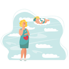 pregnancy loss, Pregnancy termination, abortion, Miscarriage concept. Woman is crying in hospital or clinic. She lost her child. Flat Vector illustration.

