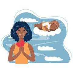pregnancy loss, Pregnancy termination, abortion, Miscarriage concept. Woman is crying in hospital or clinic. She lost her child. Flat Vector illustration.


