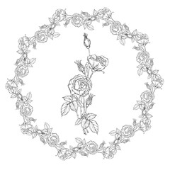 Bouquet of black and white roses. Graphic drawing. Flower bouquet. Rose flower 9