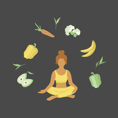 Concept of yoga lifestile, proper nutrition, healthy lifestyle