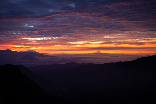 Asia Java Landscape View Sunrise Fog Clouds Sky