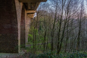 View at the A3 motorway bridge crossing the Angertal in Ratingen, North Rhine-Westphalia, Germany