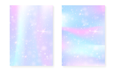 Princess background with kawaii rainbow gradient. Magic unicorn hologram.