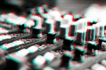 Fototapeta na wymiar Professional dj sound mixer illustration with stereo 3d effect anaglyph