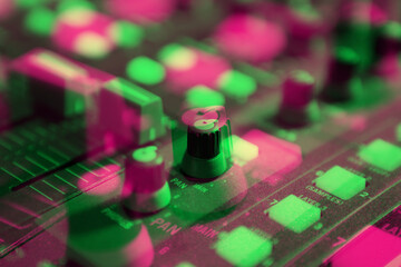Professional dj sound mixer illustration with stereo 3d effect anaglyph