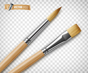 Pinceaux en bois vectoriels sur fond transparent