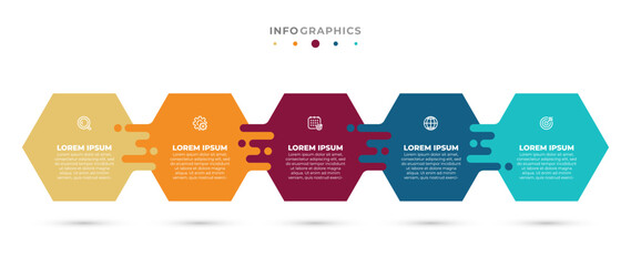 Vector infographic template. Timeline process with icon elements and 5 options or steps.