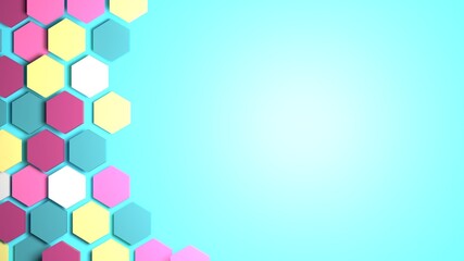 3D rendering ,3D illustration abstract colorful Hexagon on blue background.